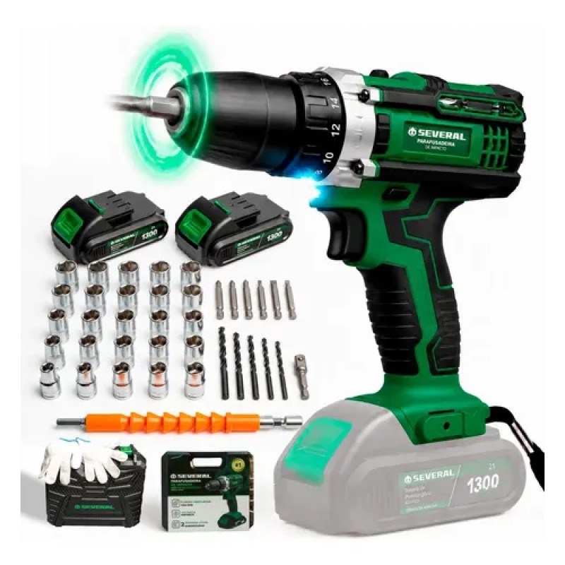 Parafusadeira Furadeira 21v 1300mah Com 2 Baterias Recarr...