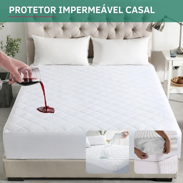 Protetor De Colchão Impermeável Casal Matelado Antialérgico Antiácaro Resistente A Líquidos Toque Macio Branco
