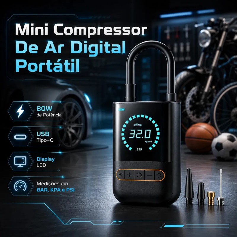 Mini Compressor De Ar Digital Para Pneus Carro Moto Bike ...