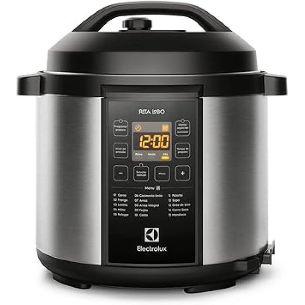 Electrolux Panela pressão elétrica Electrolux digital capacidade 6L silenciosa segura 10 travas segurança 15 receitas pré-programadas 3 níveis pressão PCC20 inox preto 127v por Rita Lobo