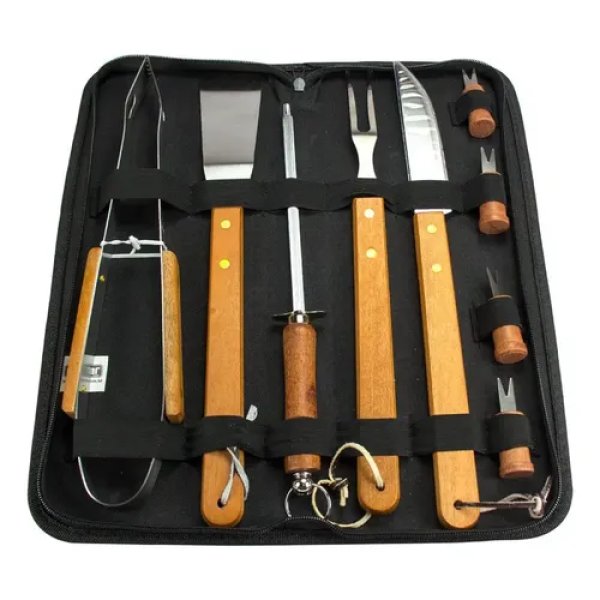 Kit Churrasco Inox Faca/garfo/pegador/espatula/amolador