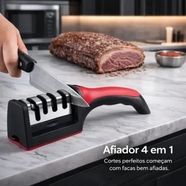 Afiador E Amolador De Facas E Tesouras 4 Em 1 Profissional Vermelho Ou Amarelo Pedra Afia Amola E Alinha Lâminas Ideal Cozinha Churrascaria Churrasco Fácil De Usar Portátil Alta Qualidade Durável Inox