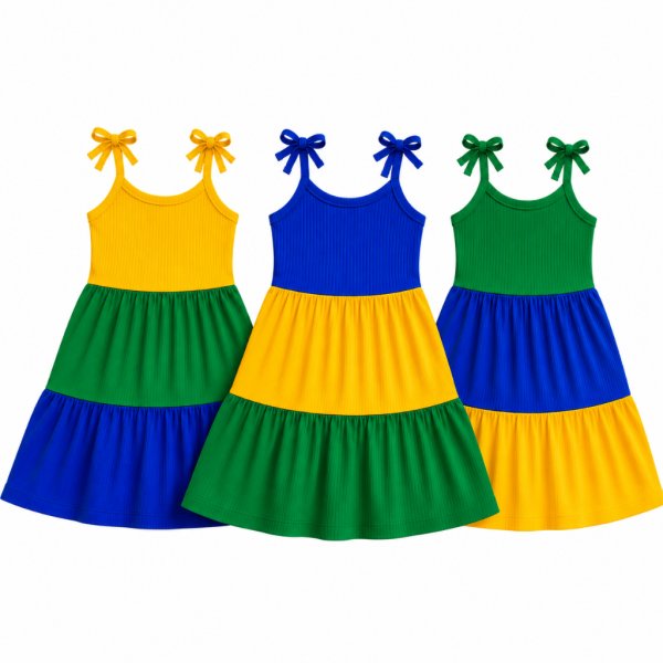 Vestido Infantil Brasil Copa do Mundo Canelado 3 Marias estiloso Verão