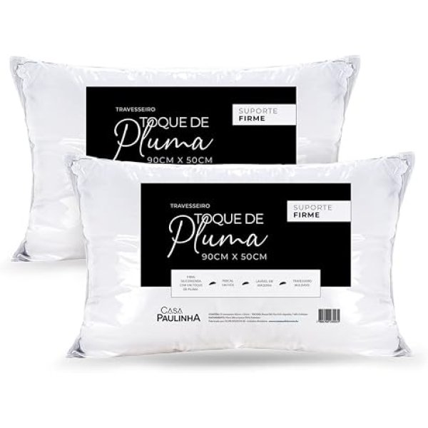 Kit 02 Travesseiros Toque de Pluma King Ganso Percal 180 Fios 90x50cm Lavável em Máquina, Antiácaro, Antialérgico