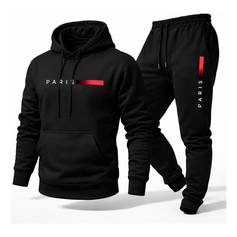 Conjunto Moletom Calça Unissex Paris Canguru Casaco Frio