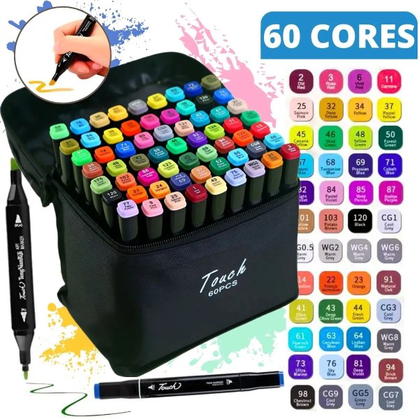 Kit Canetinhas 60 Cores Bobbie Goods Ponta Dupla Colorir