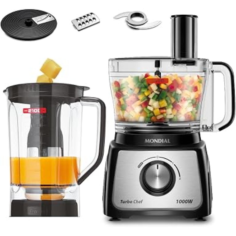 MONDIAL Multiprocessador Turbo Chef 5 em 1, Preto, 1000W,...