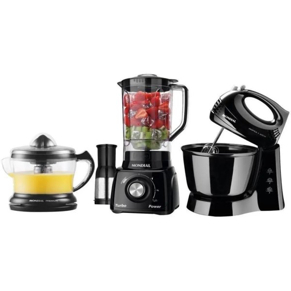 Kit Cozinha Mondial Liquidificador Batedeira E Espremedor KT-105-B