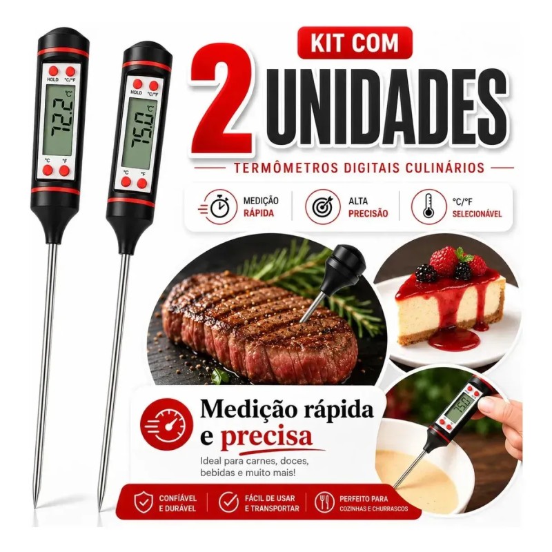 Kit 2 Termômetro Culinário Espeto Digital Cozinha Kr-tdc2...