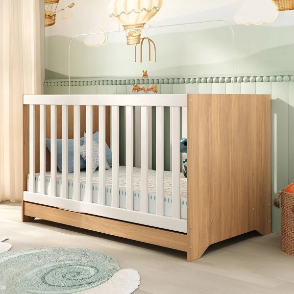 Berço Americano 3 em 1 para Colchão 130x70cm Multimóveis 0527PA Madeirado/Branco