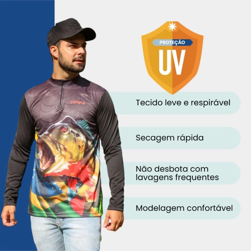 Camisa Pesca Masculina Manga Longa Proteção UV Térmica Re...