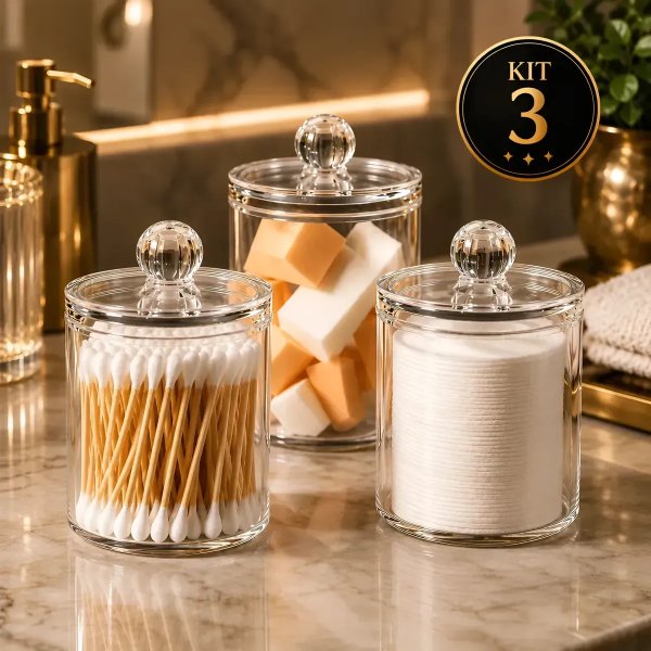 Kit 3 Porta Algodão E Cotonete Organizador Banheiro Quarto T