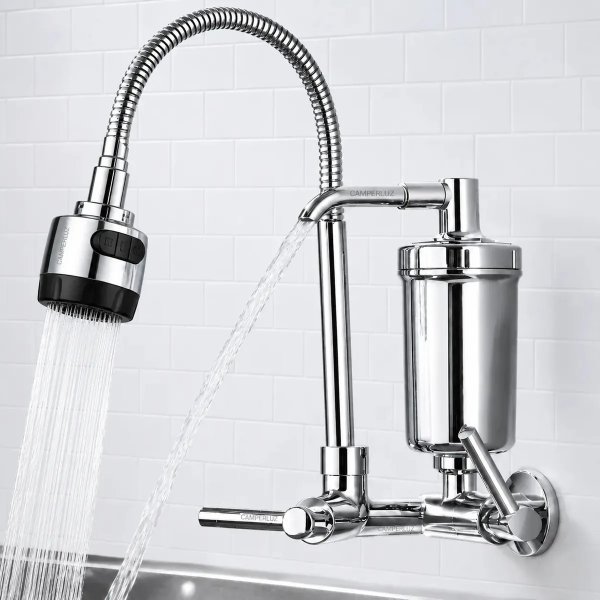 Torneira Gourmet Luxo Com Filtro Puficador Flexível Cozinha Parede 2 Jatos Cor Cromada - Marca Camperluz