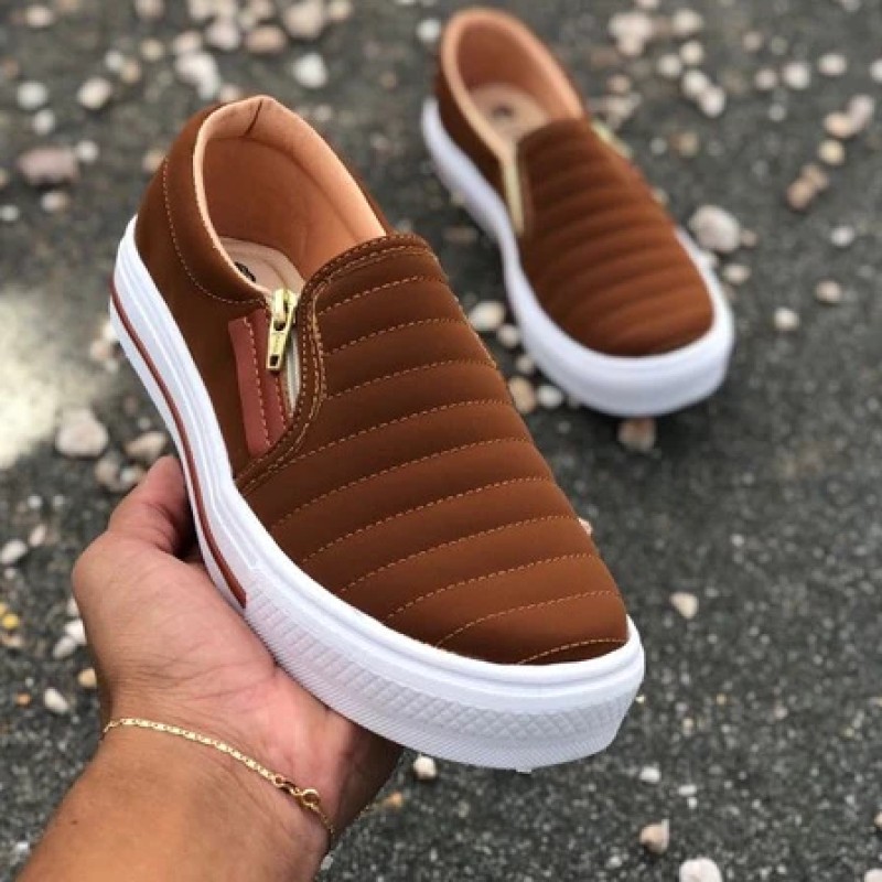 Tênis Sapatênis Sapatilha feminino Slip On Zíp casual Lev...