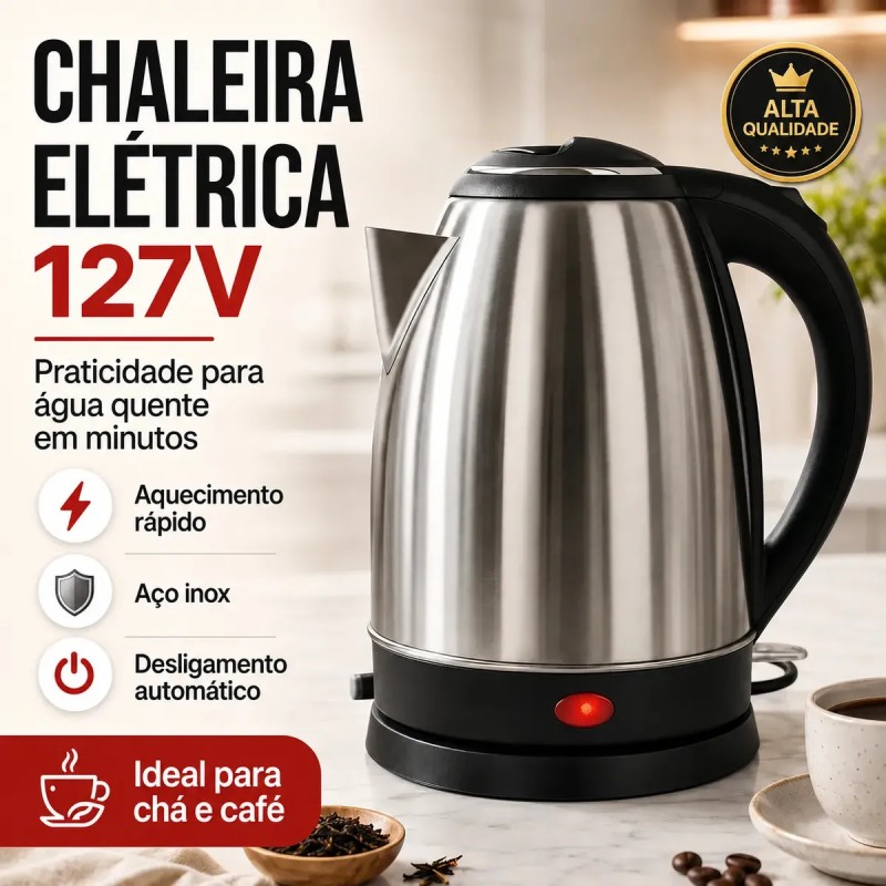 Chaleira Elétrica Jarra Inox 2 Litros Ferve Agua Rápido C...