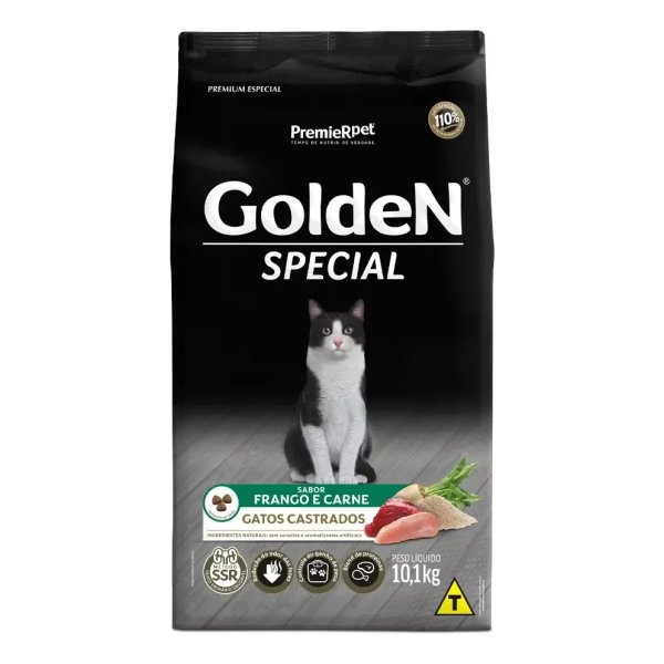 Alimento Golden Special Gatos Castrados Sabor frango e Carne 10.1 kg
