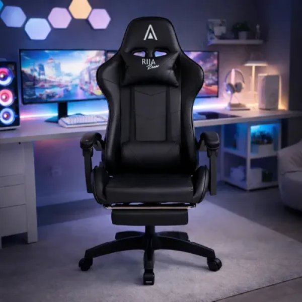 Cadeira Gamer Ergonômica Alpha Rija de Couro Sintético Preta