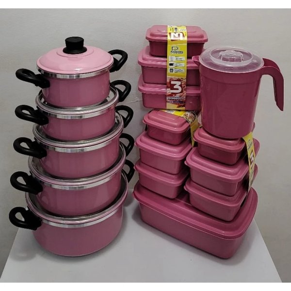 Kit Jogo de Panelas 5 peças + 10 Potes + 1 Jarra
