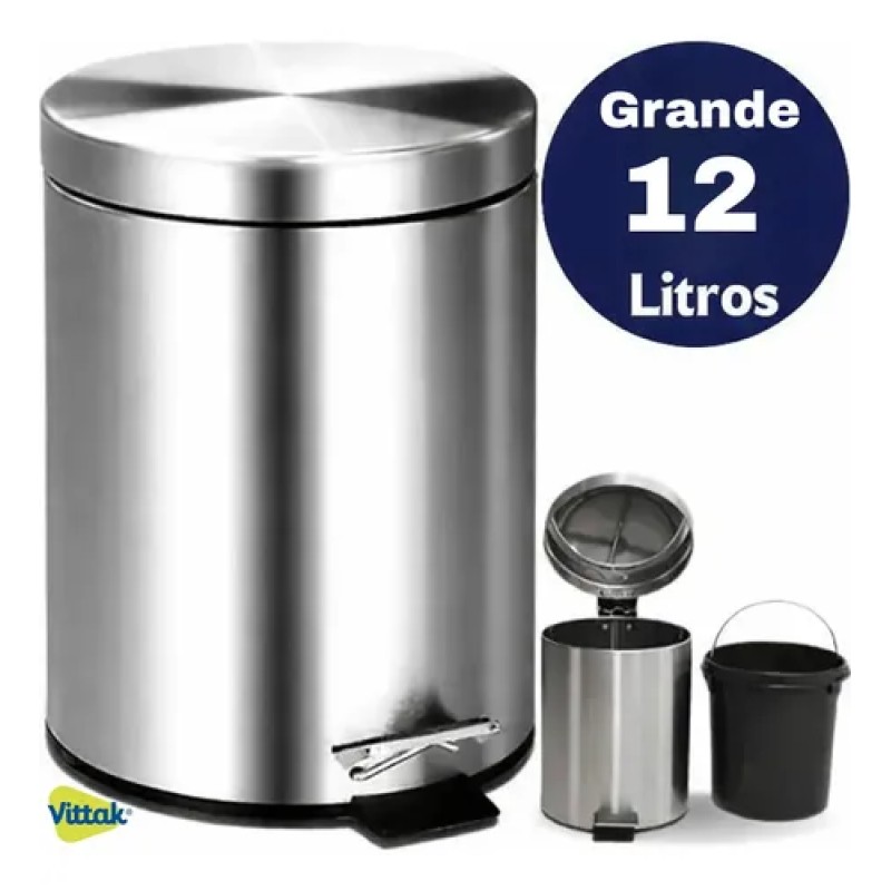 Vittak Lixeira Inox C/ Pedal E Balde Cesto Lixo Removível...