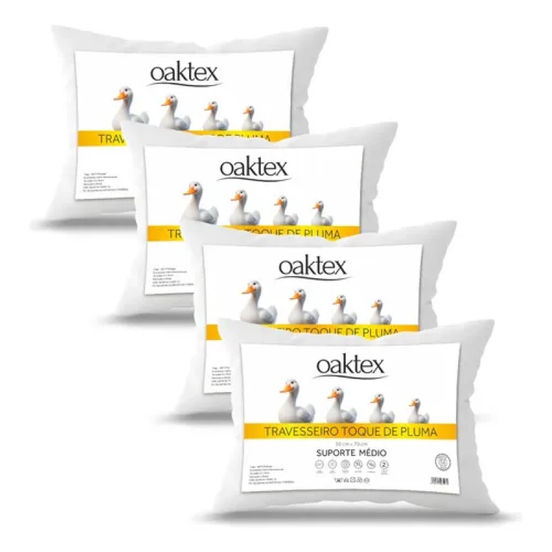 Kit 4 Travesseiros Oaktex 50x70 Antialérgico Fibra Silico...