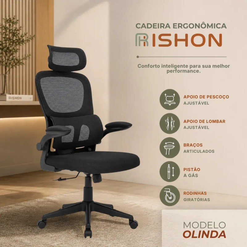 Cadeira Escritório Ergonômica Giratoria Reclinavel Olinda...