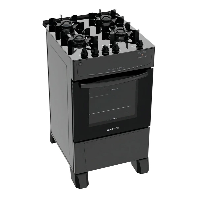 Fogão 4 Bocas Atlas Mônaco Top Glass com Mesa de Vidro e ...