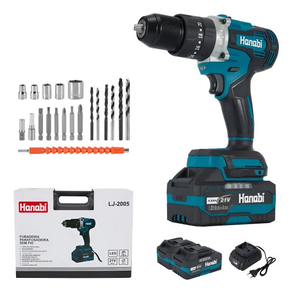 Parafusadeira Furadeira Impacto 13mm 21v Brushless 2 Bateria