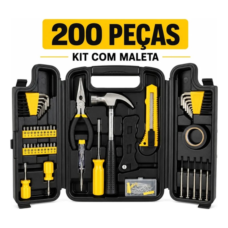 Jogo de Ferramentas 200 Peças com Chaves de Precisão e Al...