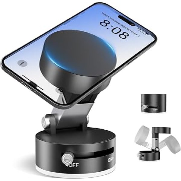 Suporte para Celular Carro Magnético com Sucção a Vácuo, Suporte de Ventosa a Vácuo Atualizado para MagSafe, Suporte Magnético Portátil Dobrável para Carros/Academias/Espelhos/Superfície
