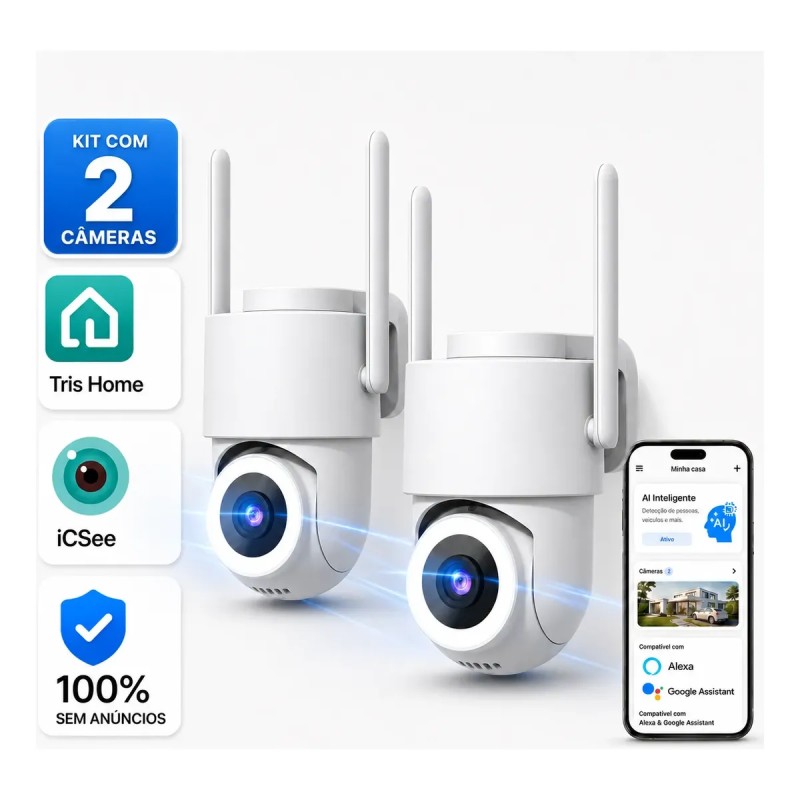 2 Câmera Segurança Ip Wifi Icsee Infravermelho Prova D ...