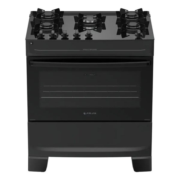 Fogão 5 Bocas Atlas Mônaco Top Glass Automático Mesa De Vidro Preto