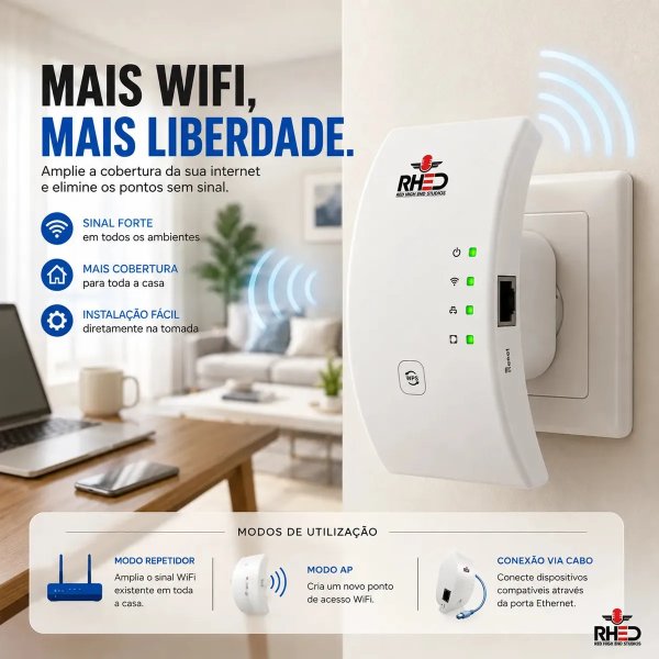 Repetidor De Sinal Wifi Roteador Wireless Amplificador Potente Sem Fio Turbo Cor Branco 1800mbps Longo Alcance Internet Porta Ethernet - RHEAD RED HIGH END STUDIOS