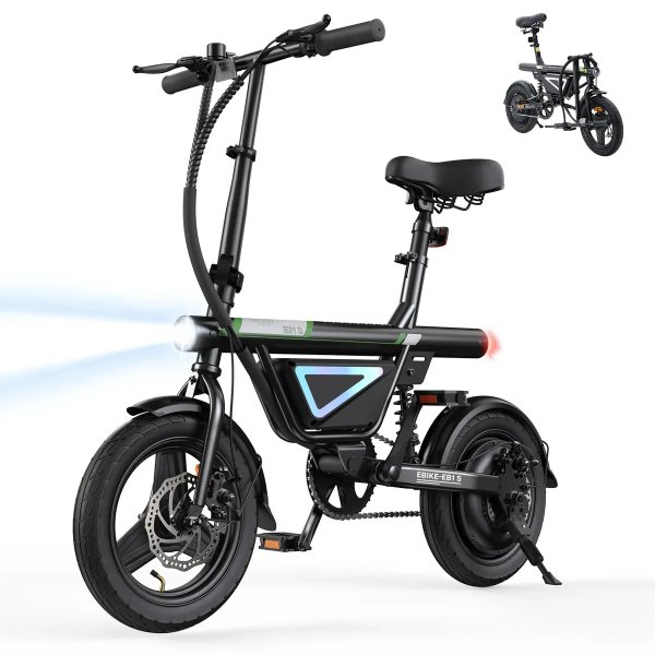 Bicicleta Elétrica Dobrável EB1S 500W, até 50km com Bateria 36V 12Ah, Suspensão Traseira, Display LCD, Farol LED e USB