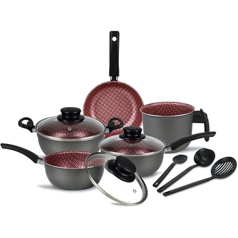 Conjunto Panelas Elegan Prime 8 Peças Grafite com Rosa - ...