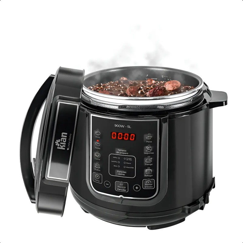 Panela De Pressão Elétrica 5 Litros Aço Inox Preto Multif...