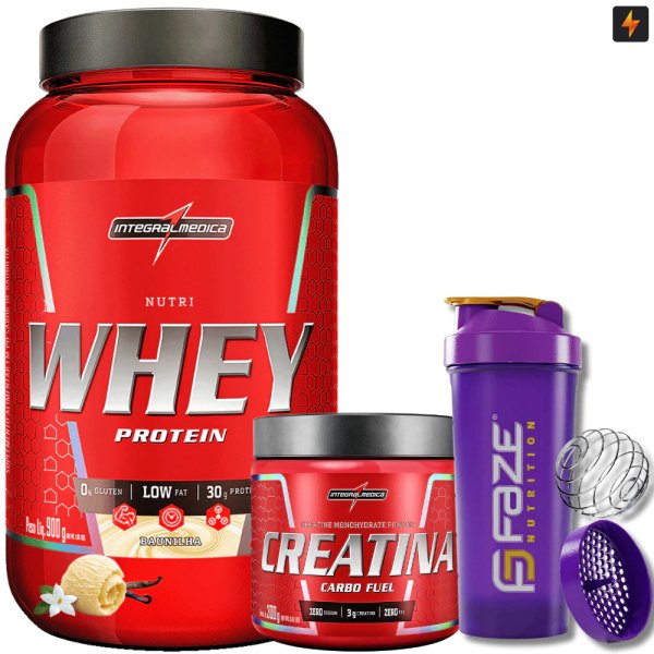 KIT NUTRI WHEY 900g + CREATINA CARBOFUEL 300g + COQUETELEIRA