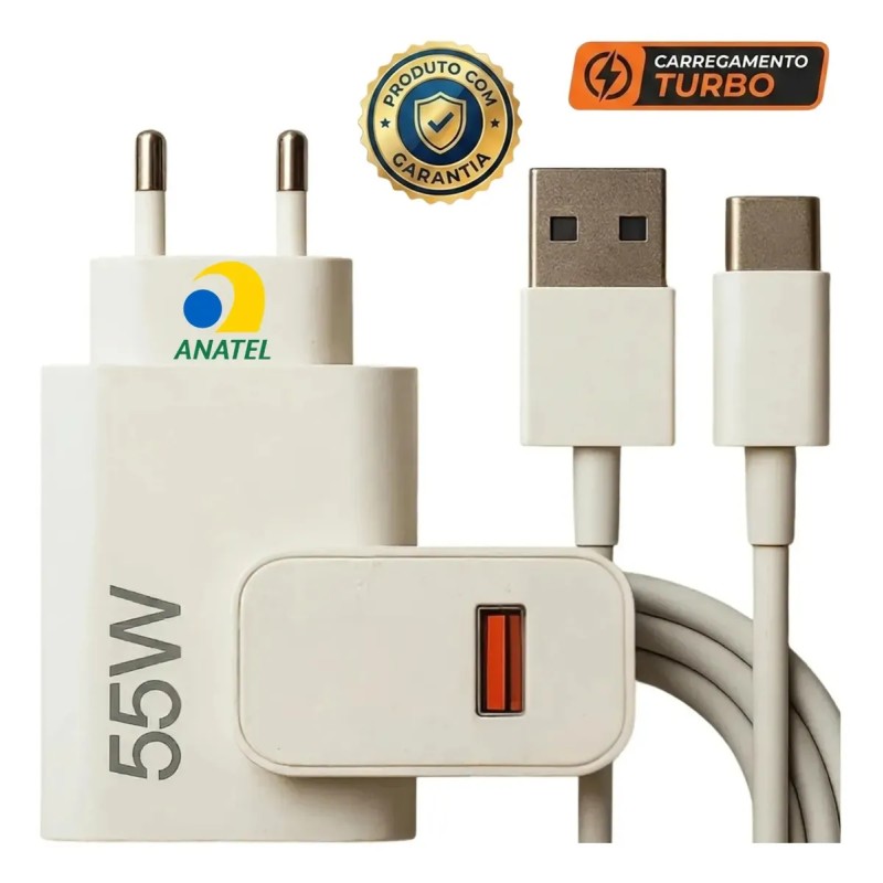 Carregador Turbo 55w USB-C Com Cabo Tipo C 1 Metro Fonte ...
