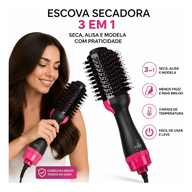 Escova Secadora Alisadora Modeladora 1000w Uso Profission...