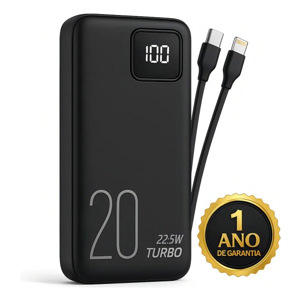 Carregador Portátil Power Bank Turbo 20000mah 22.5w universal para iphone samsung motorola xiaomi Com Display Digital DTimp