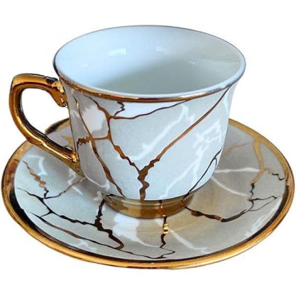 Conjunto Xícara de Café Ouro 12 Peças Porcelana Chinesa Cafezinho Expresso Para Presente (XU000338-1B)