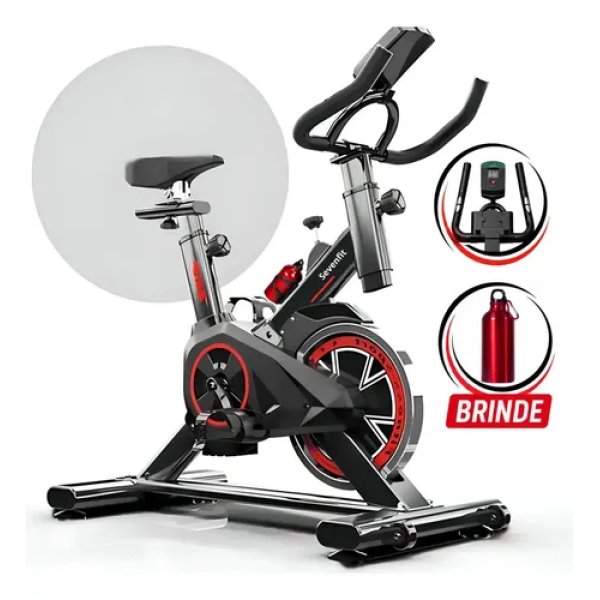 Bicicleta Ergométrica Bike Spinning Garrafa 6kg Sensação Inércia Com Medidor Cardíaco Fitness Preto e Vermelho Sevenfit Para Cardio E Musculação