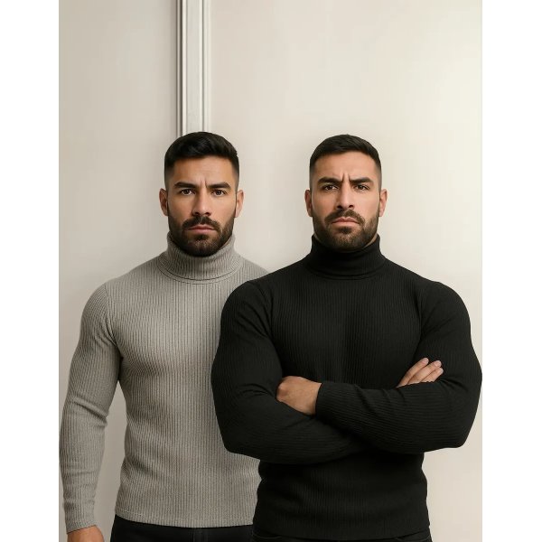 Kit 2 Blusa Cacharrel Masculino Gola Alta Canelado Camisas