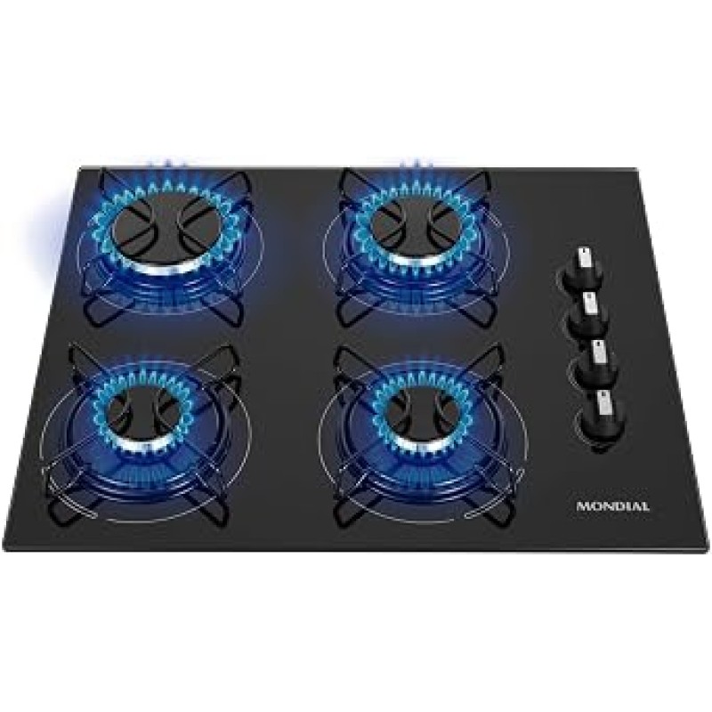 MONDIAL Cooktop a Gás, 4 Bocas, Preto/Inox, Bivolt - CTG-01