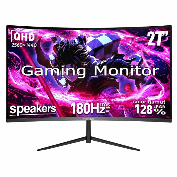 Monitor Curvo Gamer 27"  2K 180Hz 1ms 128% sRGB VESA Sem Bordas com Alto-falante Embutido para Games e Escritório