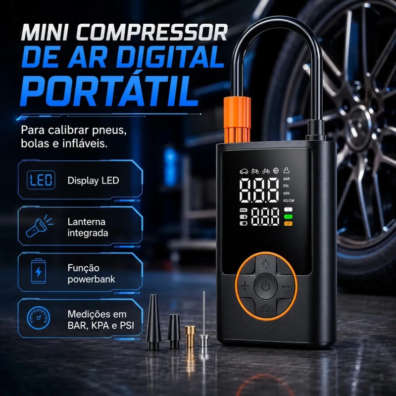 Compressor Portátil Car Air Pump Digital Com Visor Para C...