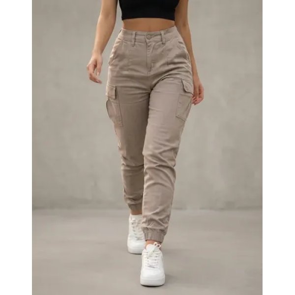 Calça Cargo Jogger Jeans Feminina Cintura Alta Com Lycra
