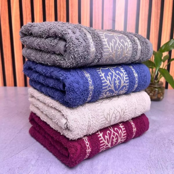 Kit 4 Toalhas de Rosto Luxo Premium Grossa e Bordada Felpuda 48x76cm Ultra Macia 100% Algodão Puro