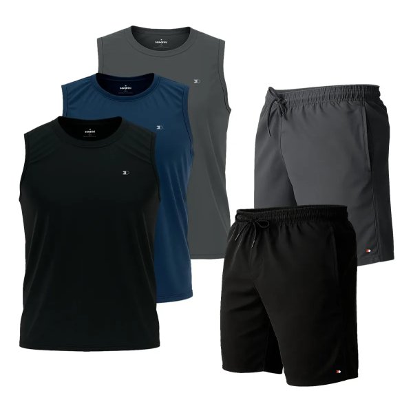 Kit 5 Pçs 3 Camisas Regata Dry-fit Sandrini +2 Short Tactel