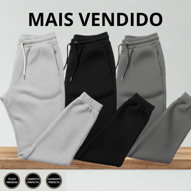 Calça de Moletom Algodão Unissex com Elástico e Punho Est...