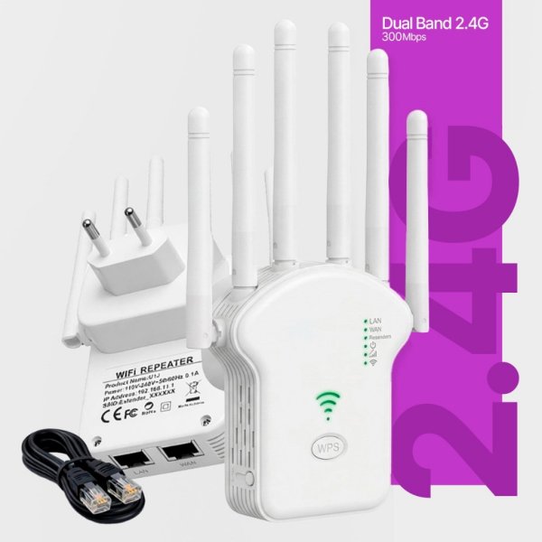 Repetidor De Sinal Wifi 2.4G Amplificador Roteador Turbo Wireless Potente Longo Alcance Tomada Bivolt 1200mbps